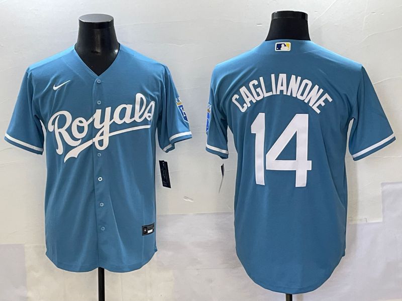 Men 2025 Kansas City Royals 14 Caglianone Light Blue Game Nike MLB Jersey style 1